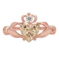 1.06ct srčani šampanjca simulirani dijamant 18k 18K ruža Gold Gold Angagement Claddagh Veličina prstena 3,75