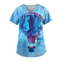 V rect T majice za žene cvjetne ljetne vrhove kratkih rukava majica Ležerne prilike Tunts Blue XXL