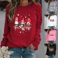 Aoujea Božić jesen Zimski pulover Dukseri za žene, ženski modni labavi božićni print okrugli džemper