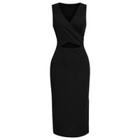 Ženske haljine bez rukava Bodycon srednje dužine modne ljetne hladne V-izrezne haljina crna m