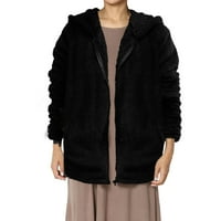 Entyinea jakna za ženske dukseve s dugim rukavima mekani komfej sherpa pulover zboje crne xl