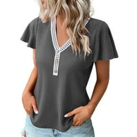 Ženska ljetna čipka V-izrez majica kratki rukav čvrsta boja TOP majica Leisure Streetwear