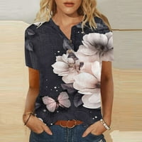 Bazyrey Womens Ljetni vrhovi cvjetna tiskana bluza Henley casual pamučna košulja kratkih rukava Kupite