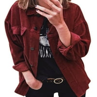 Wsevypo žene Vintage Corduroy Jackets Proljeće Jesen Solid Color Rever-Down-Down Owewewwear