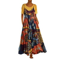 Corashan Fashion Ženska haljina, žene plus veličina patchwork dvodijelni o-vrat kratki rukav print vintage