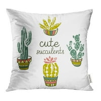 Grunge Silhouette linokuts kaktusi bijeli dizajn sa bljetovima i sukulencijama jastučnice za jastuk