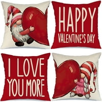 Fupoqi Valentines Day Jastuk Pokriva set dekora dnevnog zaljubljenih za kućne crvene polke Dots Love Heart Gnomes Sretni valentinski jastuci Dekorativni bacanje Jastuci za bacanje