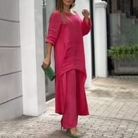 Miayilima ženske duge suknje odijela žensko pamuk HE MP odijelo modne udobne kratke rukove i duge hlače pune boje vruće ružičaste 2xl