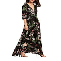 Sunitor ženska cvjetna maxi haljina boemijski ljetni casual kratki rukav V-izrez High Split duge haljine
