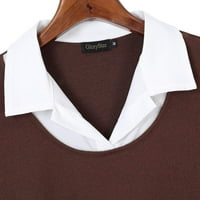Žene s dugim rukavima kontrastne košulje za patchwork radne bluze tunike vrhovi dugih rukava Brown l