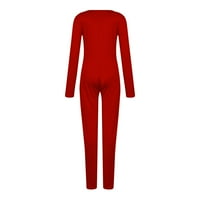 Nova crvena ženska modna puna boja Slim FIT kombinezon s dugim rukavima
