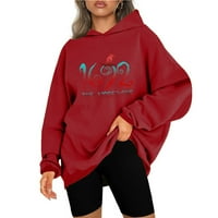 Ženska dukserica sa kapuljačom labavi puloveri Trendy tinejdžerske djevojke s dugim rukavima s dugim rukavima CREW vrat vježbaju casual opušteni broj tež za odjeću crveni xl