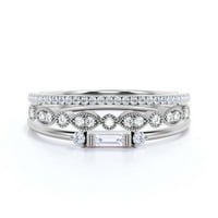 Dainty Minimalist 1. Carat baguette Cut Diamond Moissite Angažman prsten, antikni vjenčani prsten u srebru s 18k bijelom zlatom, poklon za njen, Trio set, podudaranje