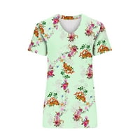 Dianli majice za žene s kratkim rukavima V-izrezom cvjetni print ljetni osnovni vrhovi dame labavo fit