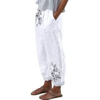 Huaai Capri pantalone za žene cvjetni print sa džepovima Duge labave hlače Pamučne casual visoke ravnoteže struke casual pantalone