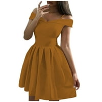 Ženska kratka rukava moda A-line Solid Summer Halter haljina žuta XL