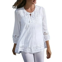 Bluze s rukavima Leisure Solid Tops Okrugli izrez Moda za žene Bijela m