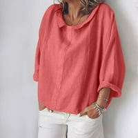 Ženski vrhovi dugih rukava pune boje bluza labava ženska majica okrugla dekolte ljetna ružičasta s