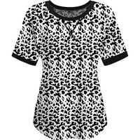 Ženski kratki rukav TOP ljetni kravata Leopard Print Okrugli vrat Labavi majica Ležerne vrhove