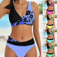 Žene seksi bikini set dva omotana trokutna odjeća kupaći kupaći kupaći kostim plavi 5xl