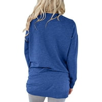 Naughtyhood prevelike majice za žene Čvrsto vežbanje duksere, casual osnovna majica s dugim rukavima Klasična posada izrez plava