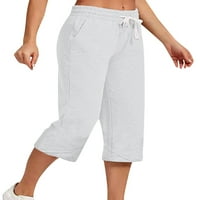LUMENTO Žene Capri hlače Čvrsta boja Capris High Squiste pantalone COTFY CROSPED PANTE STRANE DRKE DRKA BIJELO XL