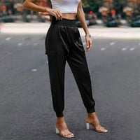 Simu ženske ležerne ravne pantalone Ženske satenske elastične struk džepne pantalone za pantalone Trendne odjeće Pješačke hlače