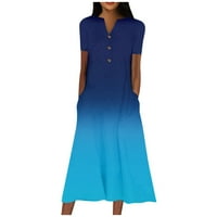 Prodavač FOPP-a Ženska haljina s kratkim rukavima V-izrez Polka Print casual haljina s džepovima Plavi