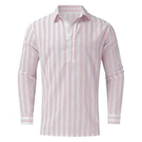 Muška modna casual prugaste posteljina kašika s dugim rukavima Top bluza Rayon košulja majica dolje