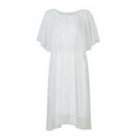 Gotyou haljine Ženska moda Casual Okrugli izreg Solid Boja pulover bez rukava ruffled suknja haljina bijela s