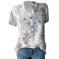 Ovecza Plus size Dressy Tops kratki rukav niz sruši cvjetne ženske košulje sa džepom opremljene bluze