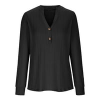 PBNBP modni ženski gumb V-izrez dugih rukava Ležerna majica Top solid bluza Dame dugih rukava V izrez