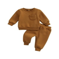 Musuos Baby hlače postavljaju čvrstu boju dugih rukava džep za okrugli vrat ukrasni džemperi + visoki