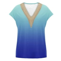 SKSLOEG Žene Bluze Trendy čipke Ženske gradijent ispisane bluze CAP rukav V izrez T majice za žene Ljetni