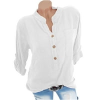 Žene Roll-up bluze s kratkim rukavima, pamučna posteljina ležerna tunika tipka Henley majica labava comfy dugina plus bluza veličine vrhova pune boje poslovnih majica sa džepom prsa s džepnim prsima S - 5XL