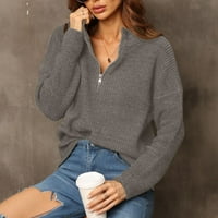 Smanjeni ženski džemper Zip V-izrez Duks pulover Solid boja Labavi duljina dugih rukava Jesen i zimska