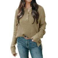 Ženski čestični džemperi Moderni fit džemper pulover V-izrez slatki džemperi za žene kaki xl
