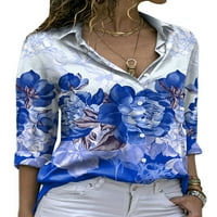 Avamo ženski casunski gumb dolje dugačka ručica labava majica lapel cvjetna bluza za ispis