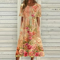 Ženske ljetne haljine haljine za odmor na plaži Boho haljine cvjetni tiskani kratki rukav maxi haljine
