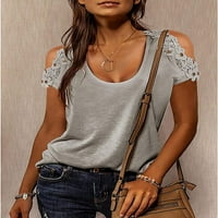 Ženska ramena bez kaiševa izdubljena čipka Ljeto Majica sa čvrstim bojama Crewneck casual majica kratkih