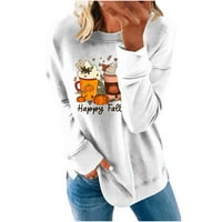 Držite žene Halloween pulover dukserica s dugim rukavima Slatka pukotina grafički tisak padajuće ležerne dukseve za majicu White 2xl