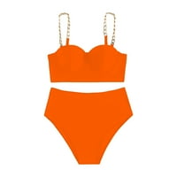 SKSLOEG ženski kupaći kostim čvrsti lanac povezan push up bakini kupaći odijela