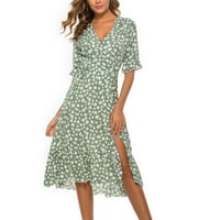 Ljetne casual haljine za žene plus veličine ljetni casual kratki rukav V rect modni print labavo midi
