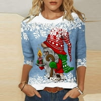 Viadha Merry Božićne košulje Žene Plastirane modne tiskane labave majice Srednja rukava rukavi okrugli