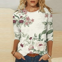 INLEIFE ženske majice rukavi modna tiskana labava majica Ženska tri četvrtina rukava za bluzu u okruglom vratu