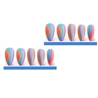 Rainbow Almond Frosted Lažni nokti Jednostavan za nanošenje svijetlih boja nokti za svakodnevno-svakodnevne