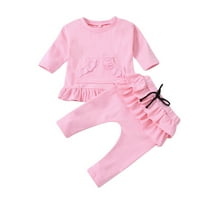 Toddler Fall odijelo 0-3Y TODDLER Kids Dječji dječji čipkasti džepni džepni bowknot vrhovi ruffles hlače set set ružičaste 80