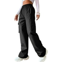 Ženske čvrste boje visokog struka džep elastični remen ravno kombinezoni crni m