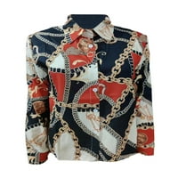 Aturuste Women Falp Fashion Wild Košulje Gornji lanac cvjetni slovo Geometrijski kvadrat Ispiši ovratnik na dugih rukava Bluze Srednja odjeća