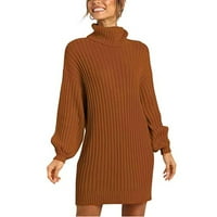 Pad džemperi za žene moderne fit džemper pulover rade duks turtleneck kardigan smeđi m